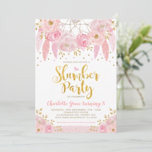 Trendy Roze Dreamcatcher Sleepover Slumber Party Kaart (Staand voorkant)