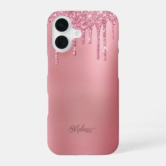 Trendy Roze Dripping Glitter iPhone 16 Hoesje (Achterkant)