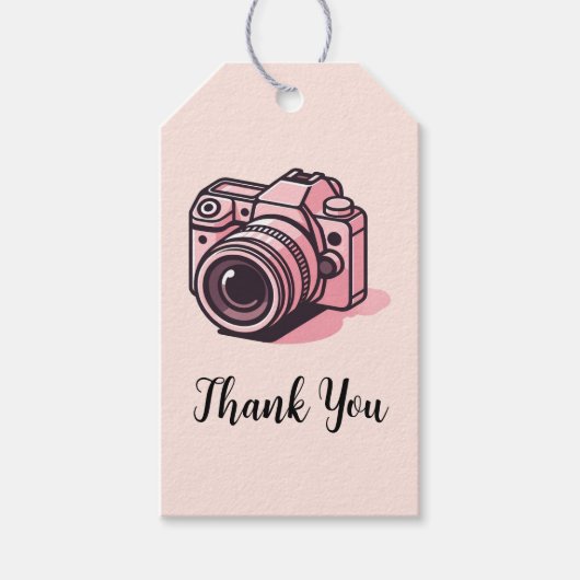 Trendy Roze DSLR Camera Fotografie Gepersonaliseer Cadeaulabel (Voorkant)