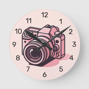 Trendy Roze DSLR Camera Fotografie Gepersonaliseer Ronde Klok