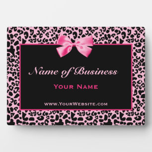 Trendy roze en Black Leopard Business Name Fotoplaat