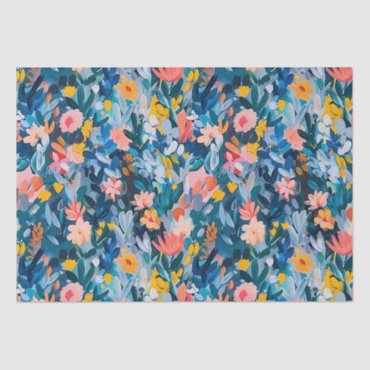 Trendy roze en blauw Abstract bloemmotief Tissuepapier (Voorkant)