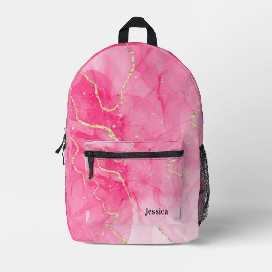 Trendy roze en goud gemarmerd bedrukte rugzak (Voorkant)