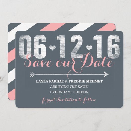 Trendy roze en grijs sparen de Datum Save The Date (Voorkant / Achterkant)
