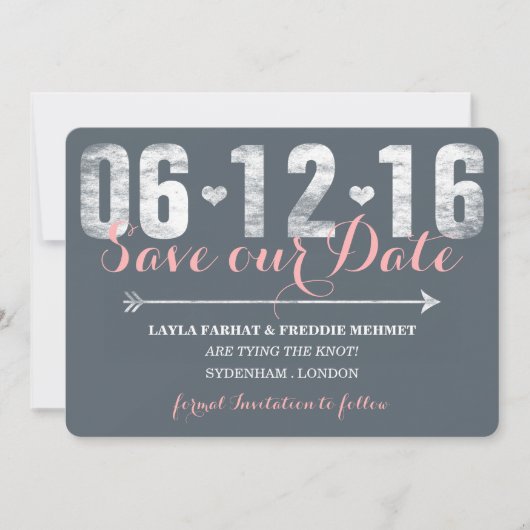 Trendy roze en grijs sparen de Datum Save The Date (Voorkant)