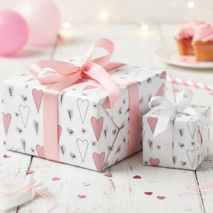 Trendy roze en wit Schattige hartpatroon Cadeaupapier