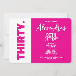 Trendy roze en wit vet 30e verjaardagsfeest kaart