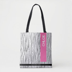 Trendy roze en zwart gepersonaliseerd draagtas