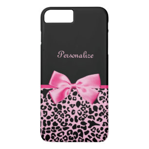 Trendy roze en zwarte luipaard Hot Pink lint iPhone 8 Plus / 7 Plus Hoesje