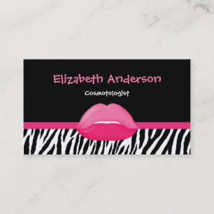Trendy roze en zwarte Zebra Cosmetologen Lips Visitekaartje