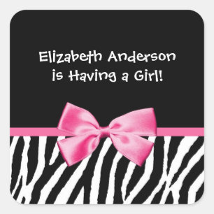 Trendy roze en zwarte zebra Print Girl Baby shower Vierkante Sticker