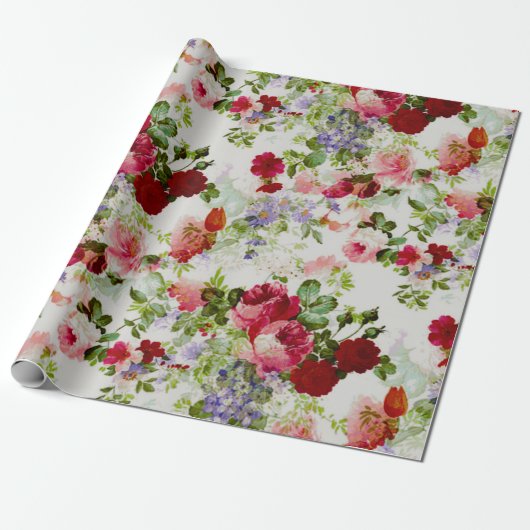 Trendy  - roze - Floral print Cadeaupapier (Uitgerold)