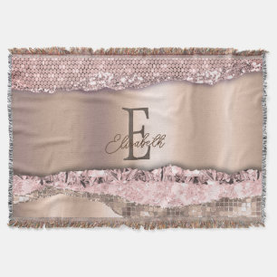 Trendy Roze Goud Diamanten Glitter Monogram Deken