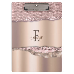 Trendy Roze Goud Diamanten Glitter Monogram Klembord