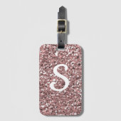 Trendy Roze Goud Glitter Monogram Initiaal Bagagelabel (Voorkant (verticaal))