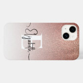 Trendy Roze Goud Glitter Monogram Script Naam Case-Mate iPhone Case (Achterkant (horizontaal))