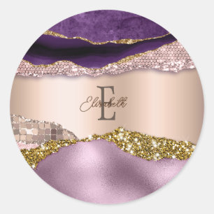 Trendy Roze Goud Paarse Glitters Monogram iPhone Ronde Sticker