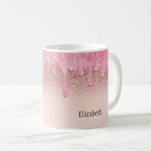 Trendy Roze Gouden Glitter Drips Koffiemok