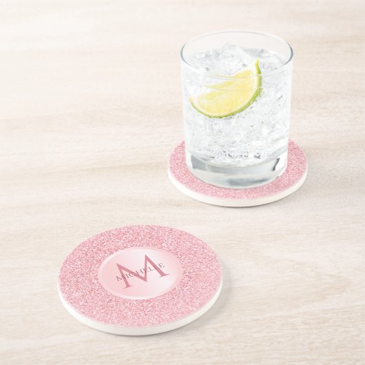 Trendy Roze Gouden Glitter Sjabloon Stijlvolle Mei Zandsteen Onderzetter (Zijkant)