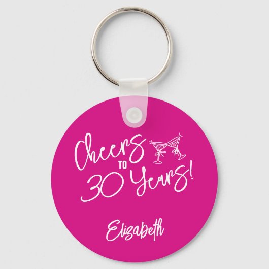 Trendy roze grillige hand getekend 30e verjaardag sleutelhanger (Achterkant)