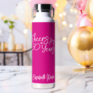 Trendy roze grillige hand getekend 30e verjaardag waterfles