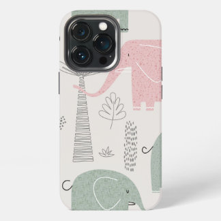 Trendy roze groenachtig Modern Elephant Tough Hoes iPhone 13 Pro Hoesje