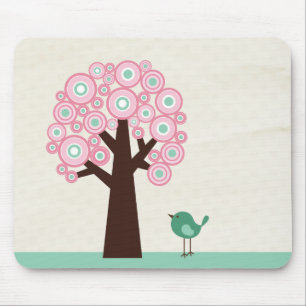 Trendy roze groene cirkels boomvogelmousepad muismat