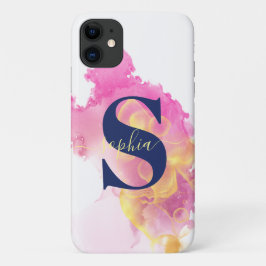 Trendy roze inkt cloud, gepersonaliseerd wit, mari iPhone 11 hoesje