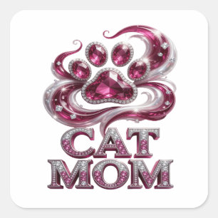 Trendy Roze KATTENMOEDER Vierkante Sticker