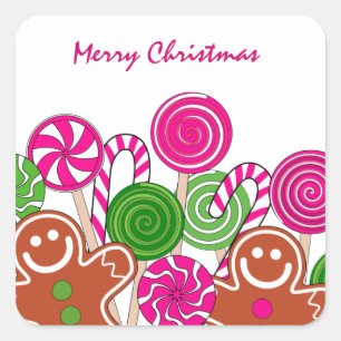 Trendy roze kerst peperkoeken vierkante sticker