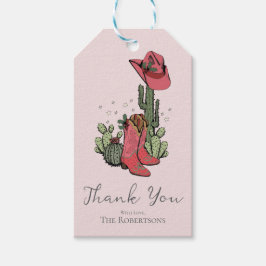 Trendy Roze Kerstlaarzen en Cactus Bedankt Cadeaulabel
