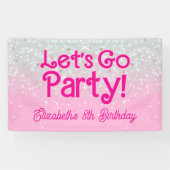 Trendy Roze Laten we naar het Feest Verjaardag Spandoek (Horizontaal)