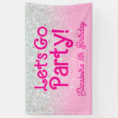 Trendy Roze Laten we naar het Feest Verjaardag Spandoek (Verticaal)