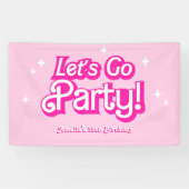 Trendy roze Let's Go Party Verjaardag Spandoek (Horizontaal)