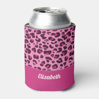 Trendy roze luipaard spot patroon met naam blikjeskoeler