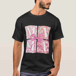 Trendy Roze Mama Coquette Bow Bloemen Retro Mama M T-shirt