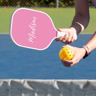 Trendy Roze Meisjesnaam Handgeschreven Manuscript Pickleball Paddle