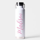 Trendy Roze Meisjesnaam Handgeschreven Manuscript Waterfles (Voorkant)