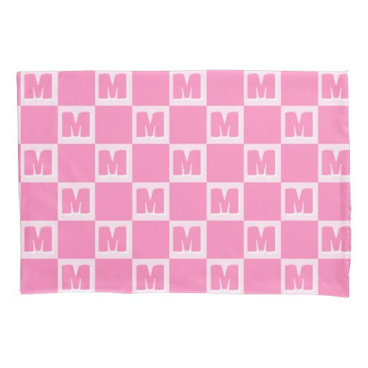 Trendy Roze Monogram Geruite Initiaal  Kussensloop (Voorkant)