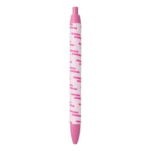 Trendy Roze Monogram Script Naam Patroon Zwarte Inkt Pen (Voorkant Verticaal)