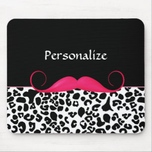 Trendy Roze Mustache Girly Leopard Print met naam Muismat