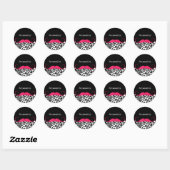 Trendy Roze Mustache Girly Leopard Print met naam Ronde Sticker (Vel)