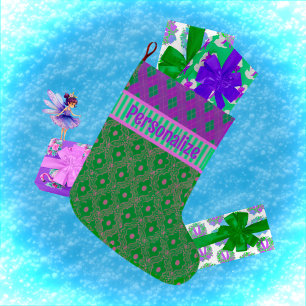 Trendy roze Paarse groen gepersonaliseerde kerst Grote Kerstsok