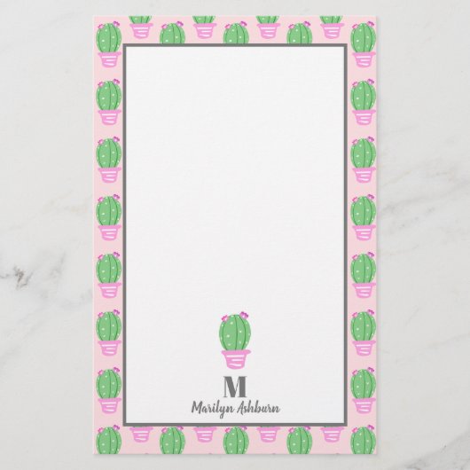 Trendy Roze Potted Cactus | Gepersonaliseerd Briefpapier (Voorkant)