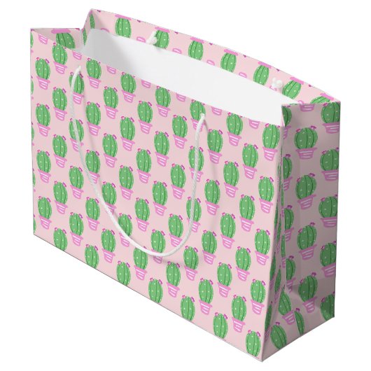 Trendy Roze Potted Cactus Pattern Groot Cadeauzakje (Achterkant Gekanteld)