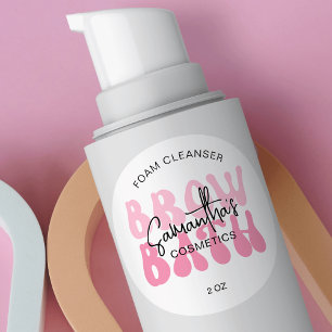 Trendy Roze Retro Font Wenkbrauwen Foam Cleanser Ronde Sticker