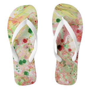 Trendy Roze Rood Geel Groen Modern Abstract Teenslippers