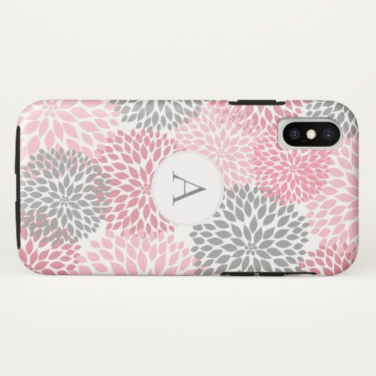 Trendy roze roze bloemen met monogram Case-Mate iPhone case (Achterkant (horizontaal))