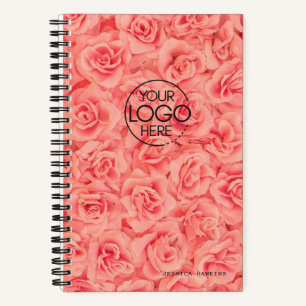 Trendy Roze Rozen Modern Logo Notitieboek