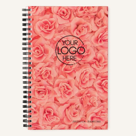 Trendy Roze Rozen Modern Logo Notitieboek (Voorkant)